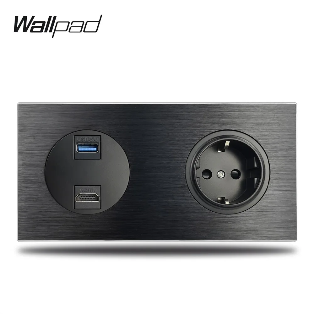 Wallpad L6 черная алюминиевая розетка HDMI USB 3 0 с европейской немецкой настенной