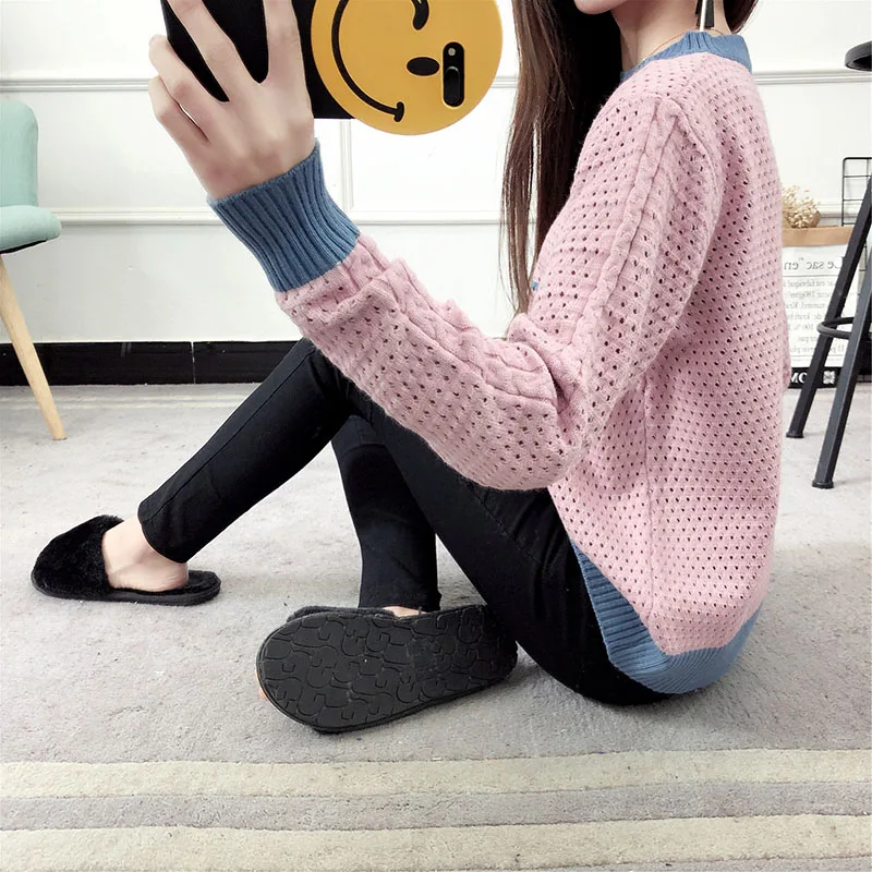 Трикотажный пуловер для женщин Новое поступление 2018 осенняя мода ажурный