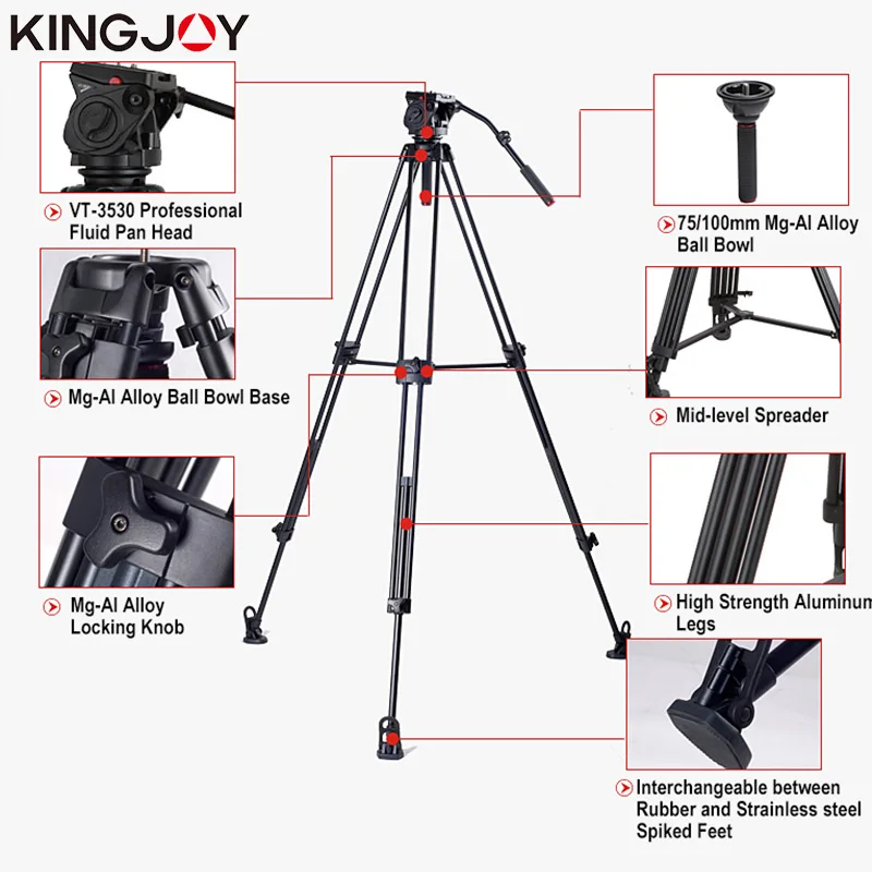 KINGJOY официальный VT 3500 + 3530 Профессиональное видео Камера штатив Трипод стойка