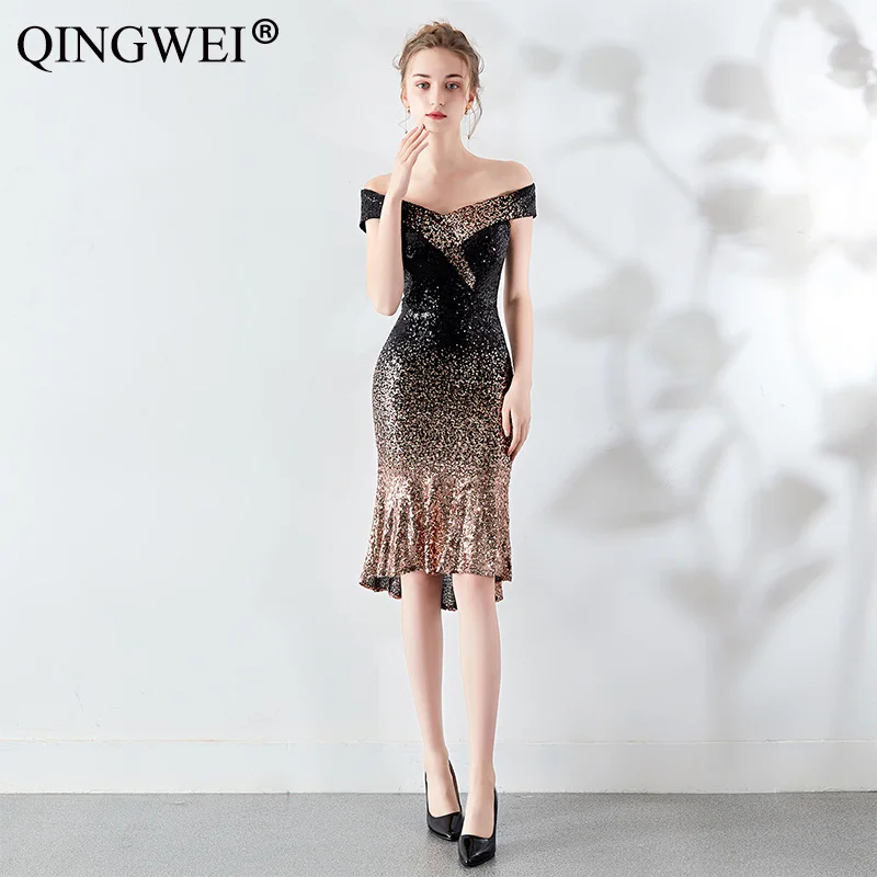 

2019 new European and American dress fishtail low chest can be illuminated gradient beads with chest pad