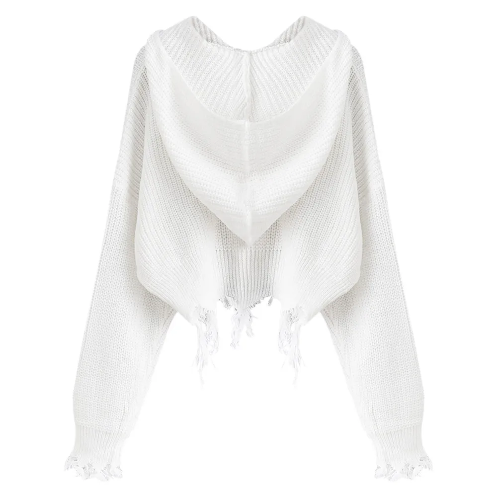 AZULINA Women Sweater Tops Lady Autumn Hooded Long Sleeve Fringed Loose Knit Pullover Female Sweaters Jumpers Pull Femme | Женская