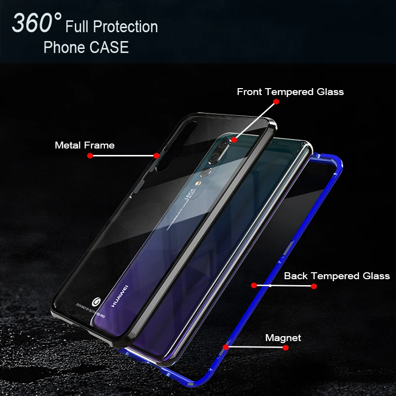 Магнитный чехол с полным корпусом металлический ударопрочный для Huawei P20 Pro Чехлы