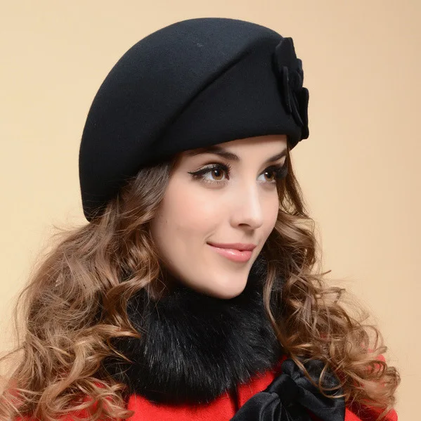 YIFEI цветок Французский Трилби шерсть мягкая стюардесса шляпа gorras planas Новая мода женский берет шапка для женщин бини женская шапка