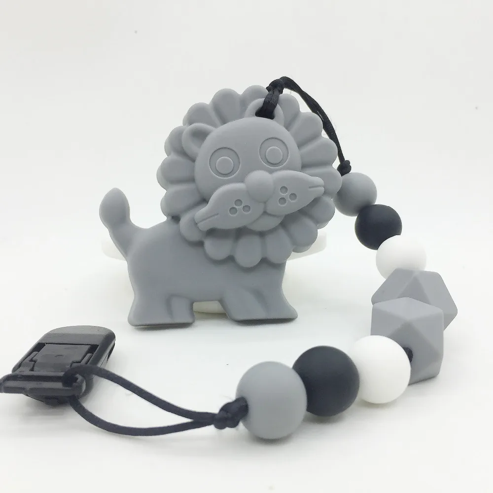 

100% food FDA Silicone Material Baby Teether Pacifier Bead ,Lion Teether Silicone Pacifier Clip Necklace Beads for baby chew