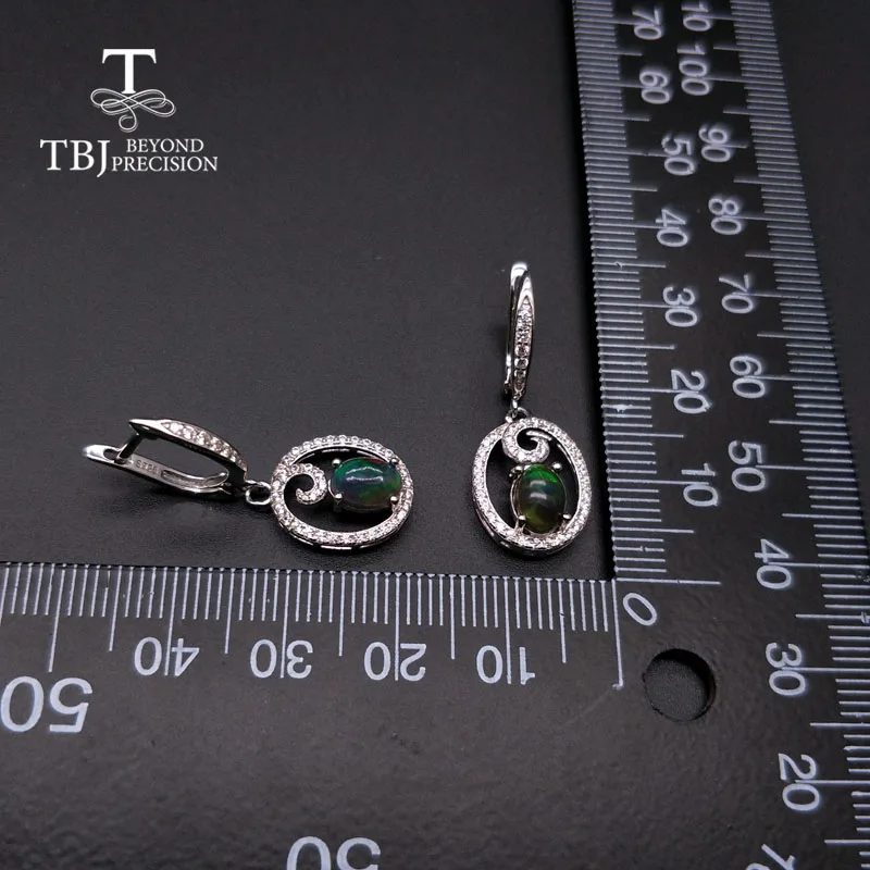 Женские серьги с овальной застежкой TBJ овальные натуральным черным опалом 5 х7 мм