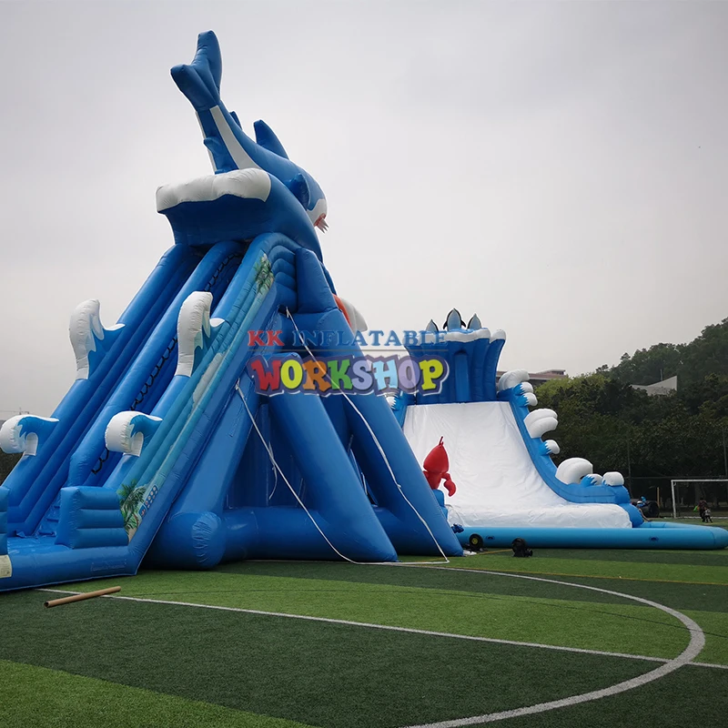 Goedkoop Oman Stijl Commerciële Opblaasbare Draak Vliegen Water Slide Combo Lange Glijbaan Met Landing Zwembad