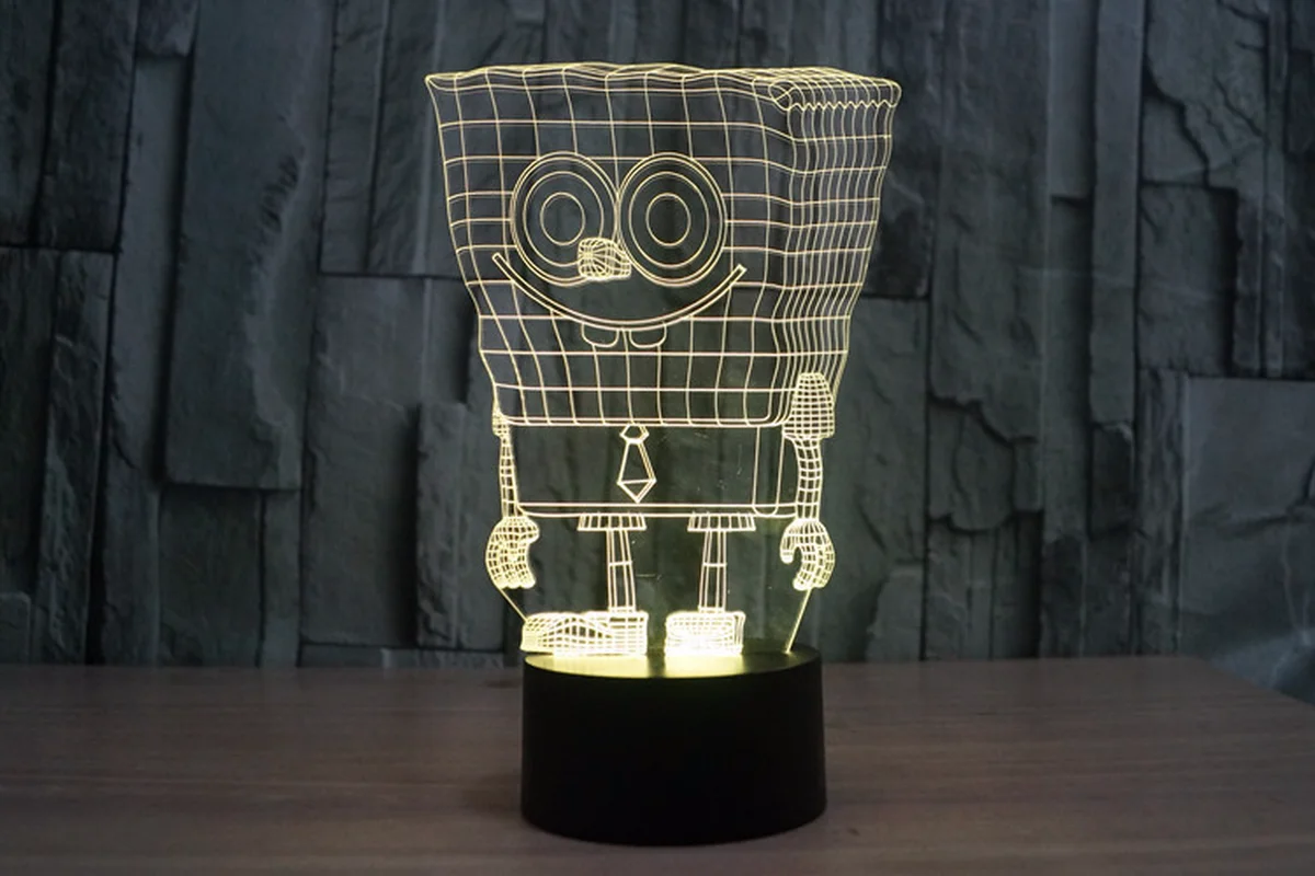 Губка Боб 7 цветов Изменение 3D визуальная голограмма стерео Светодиодная лампа