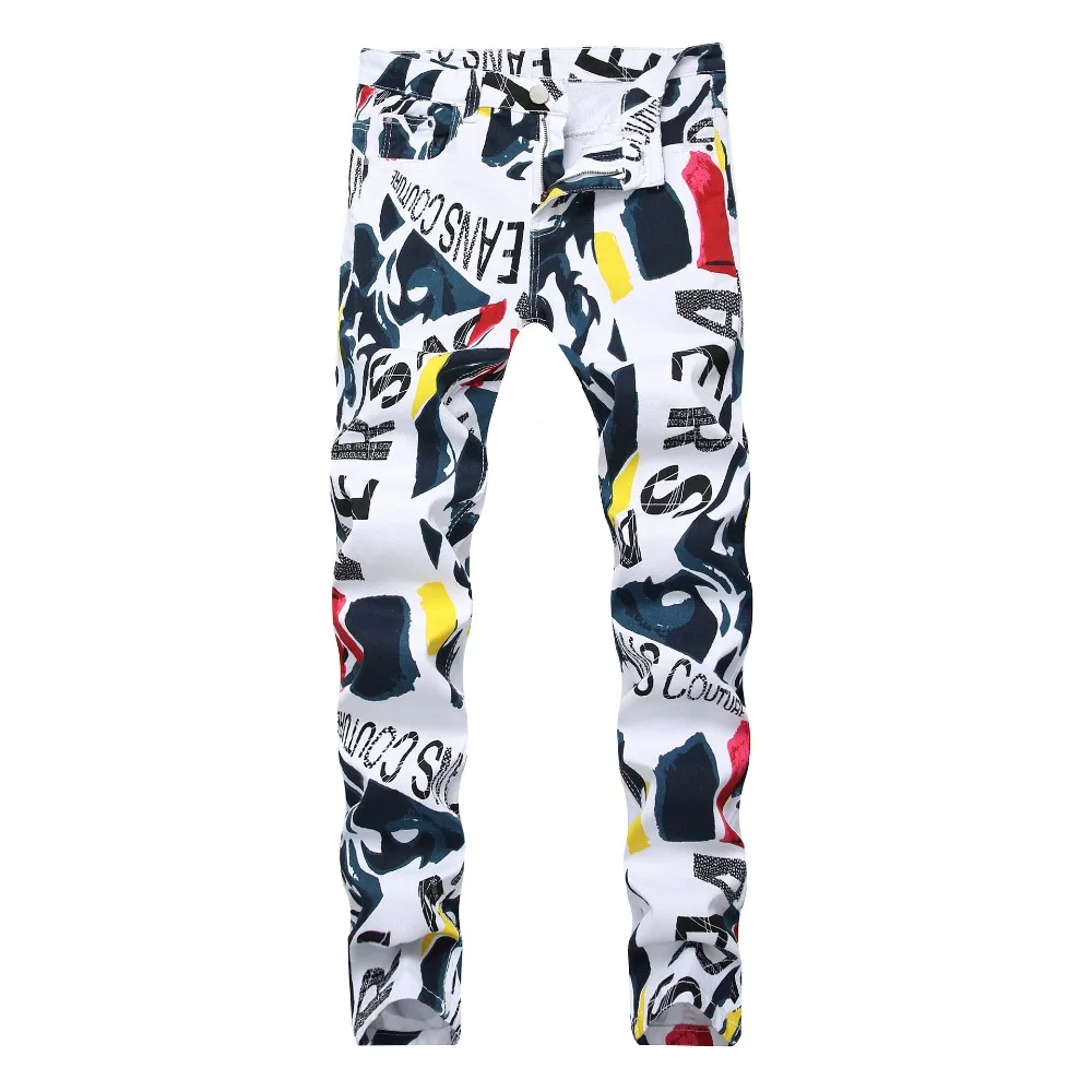

SHABIQI Brand 2023 New Men's Fashion Jeans Men's White Print Stretch Casual Jeans Slim Men's Trousers Large Size 40 42