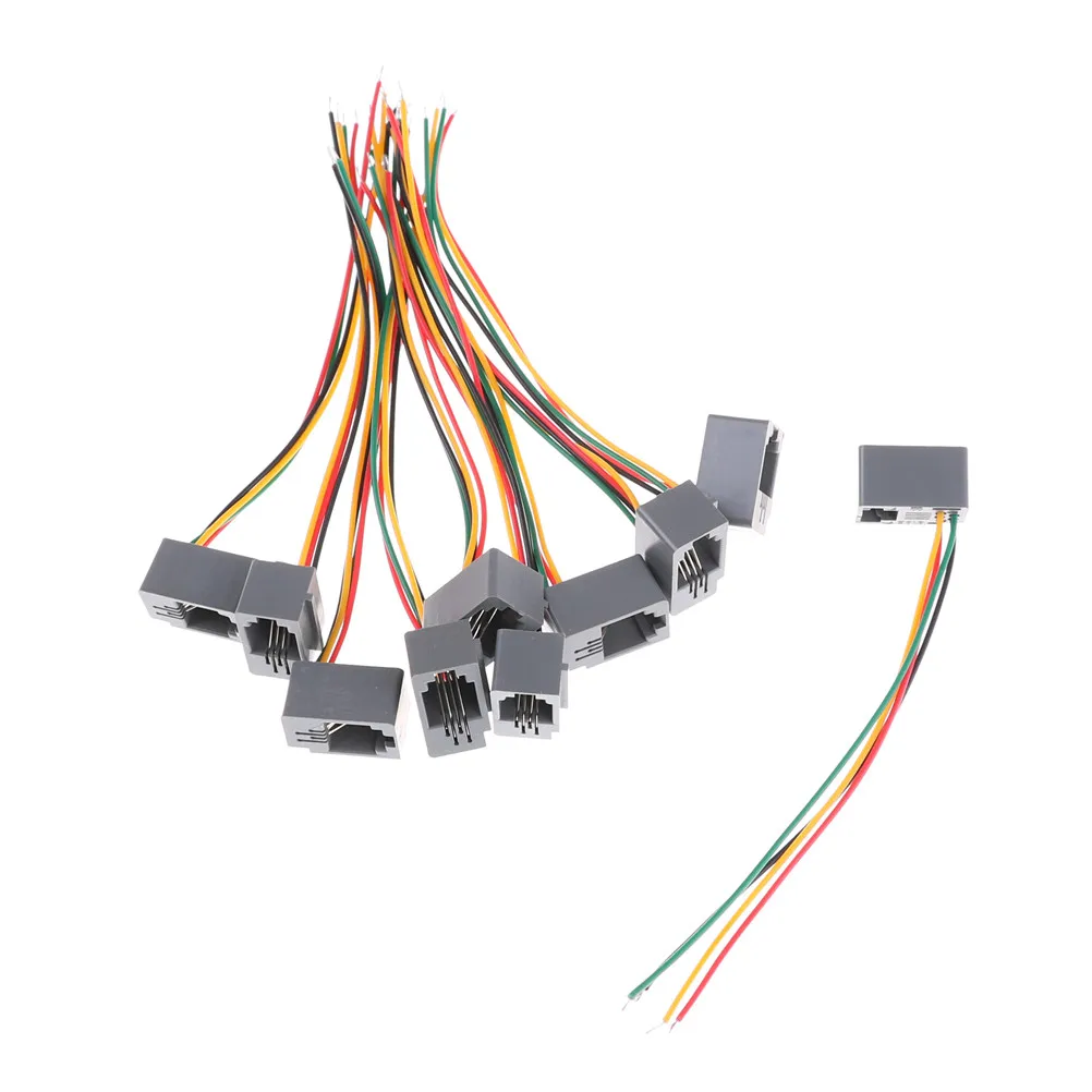 

10 Pcs 616E 4P4C RJ11 Female Telephone Connector Adapter 4 Wires 8cm