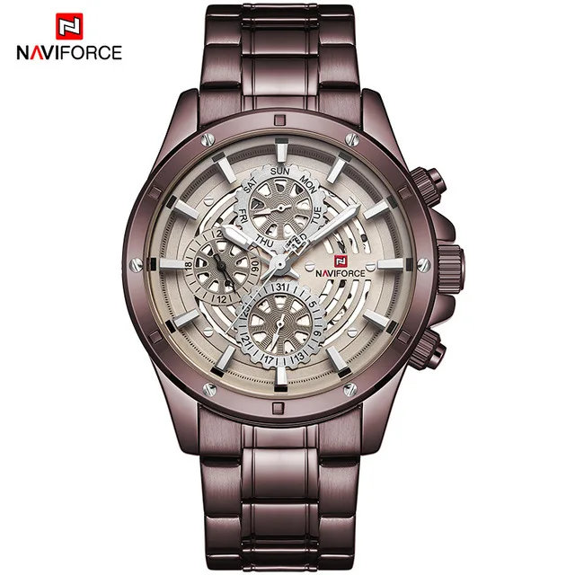 CECECE NAVIFORCE Топ Новая мода спортивные часы для мужчин Роскошные Кварцевые наручные 3Bar водостойкие полный сталь мужской черный, красны - Цвет: CECECE