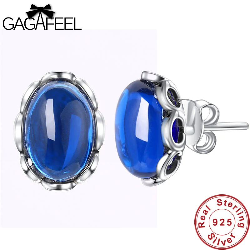 Женские серьги гвоздики с красным и синим корундом GAGAFEEL серебро 925 пробы гранат
