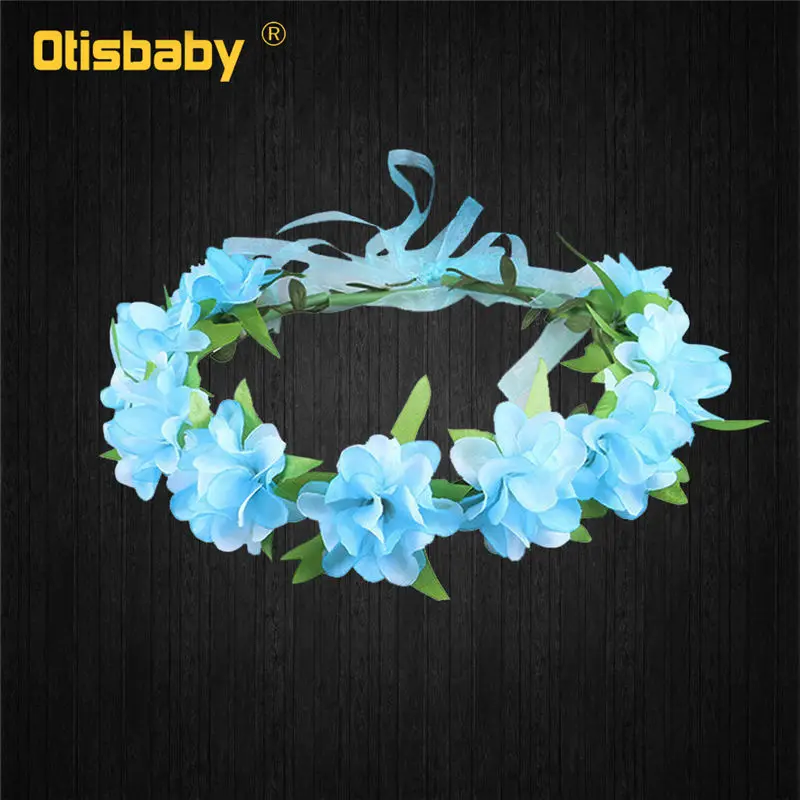 Blue Flower Headband Летний купальный костюм принцессы Русалочки из 3 предметов; костюм для девочек; детское праздничное платье с ожерельем и париком; детское пляжное праздничное платье - Цвет: Blue Flower Headband