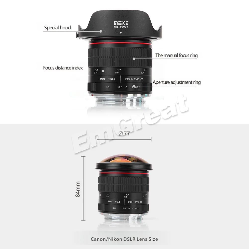 Meike MK-8.0mm F/3,5 объектив фиксированный без зума 8,0 мм ультра широкий Ультра HD F/3,5 Рыбий глаз объектив для Canon/для Nikon DSLR камер 70D 80D