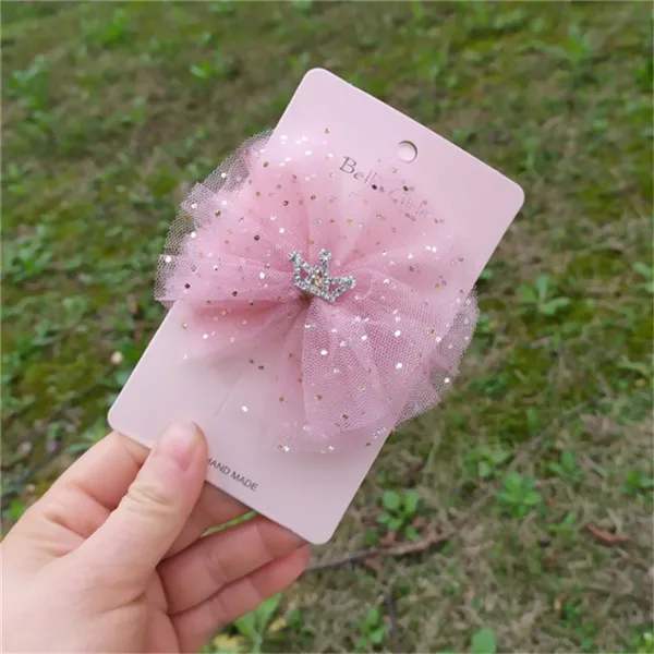 deep pink 5 шт./лот модные детские головные уборы с бантом Корона шпилька принцесса лента для волос Марли сетки блёстки шпилька аксессуары для волос - Цвет: deep pink