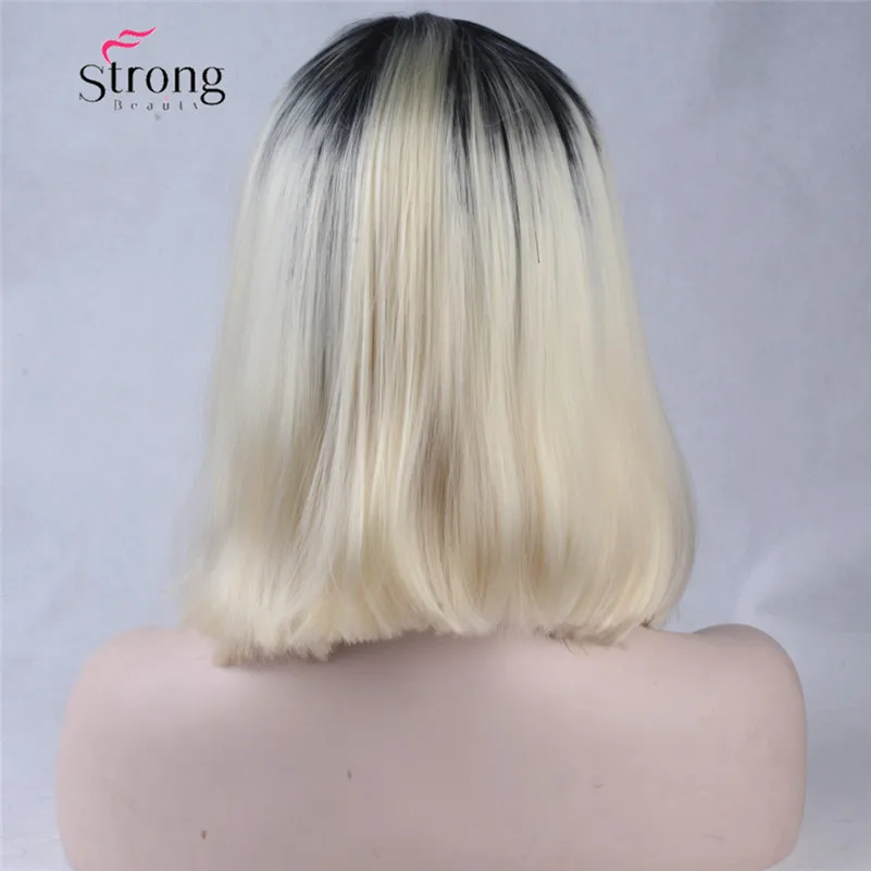 StrongBeauty синтетический парик на кружеве назад к зеленым бирюзовым бесклеевым Омбре Тон Цвет короткий боб волосы парики термостойкие