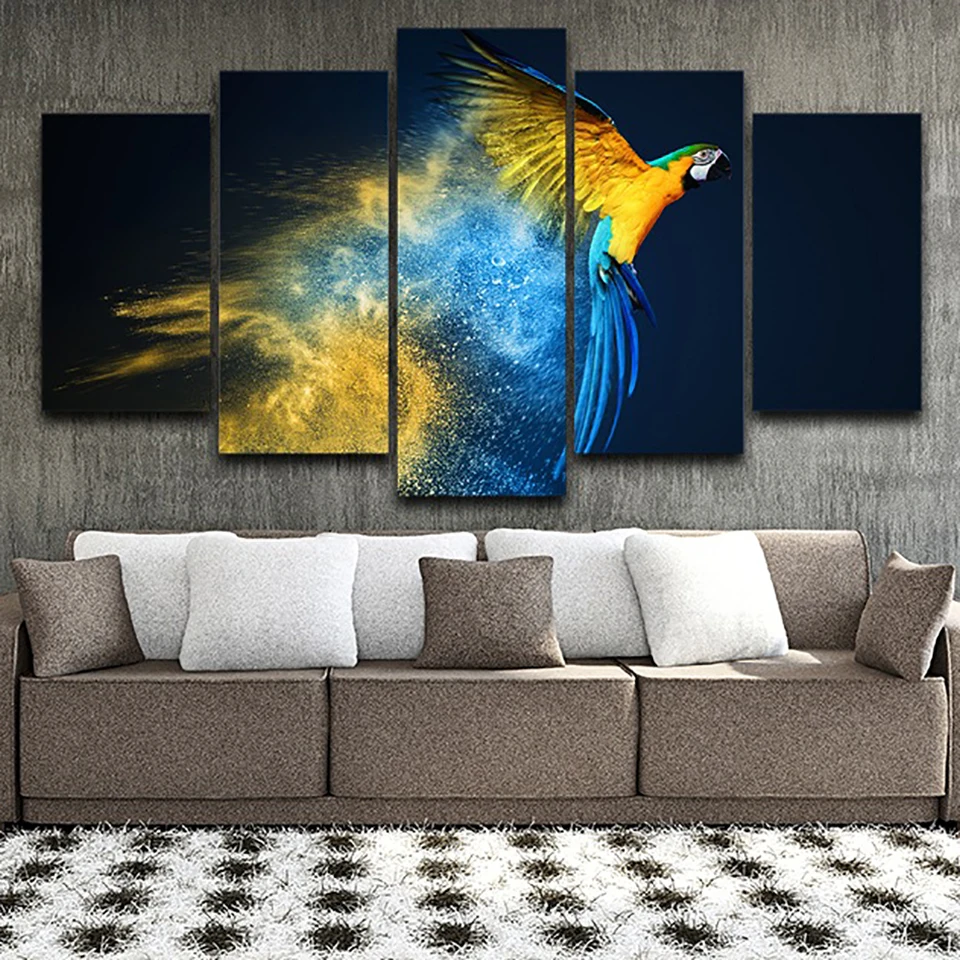 Холст для живописи Wall Art Модульная картина Плакат рамка 5 PiecePcs цветной попугай