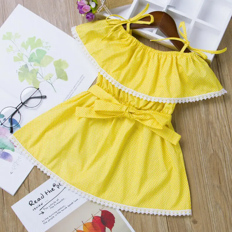 AU Детские платья для маленьких девочек в горошек с оборками и Однотонная одежда