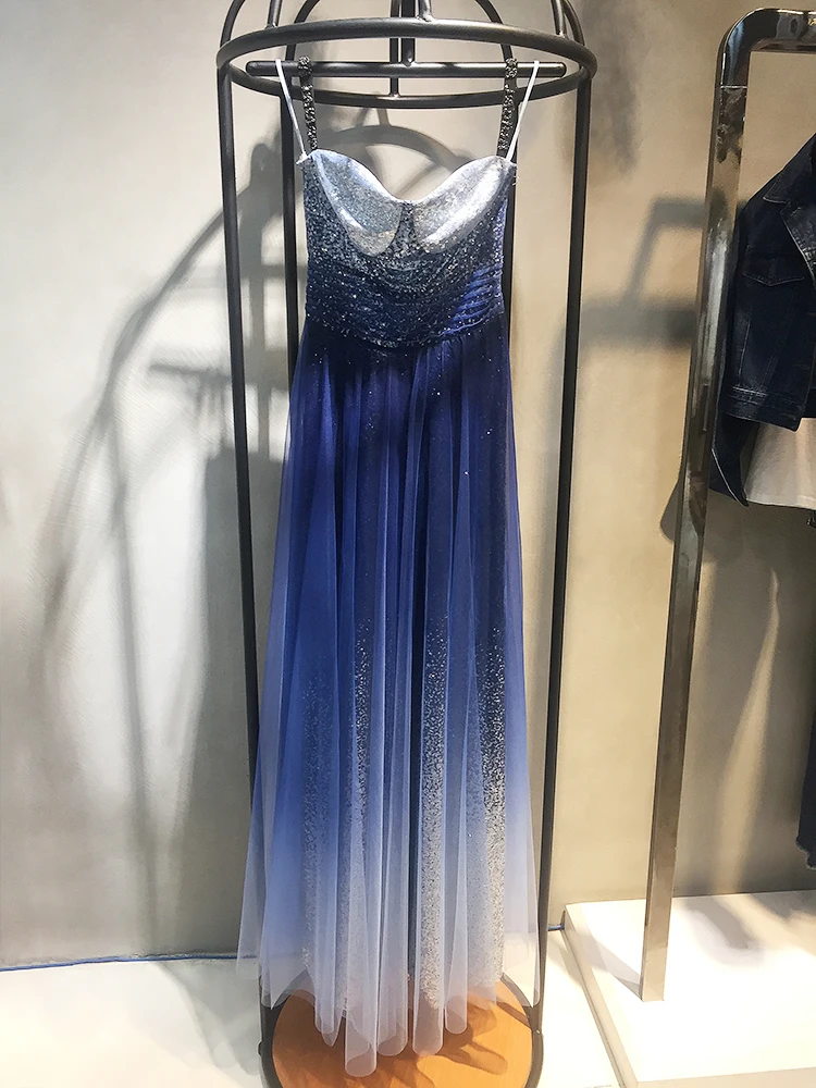 

2017 starry sky collection maxi dress elegant evening party dress amazing vestid long dress luxury sequins gradient color dress