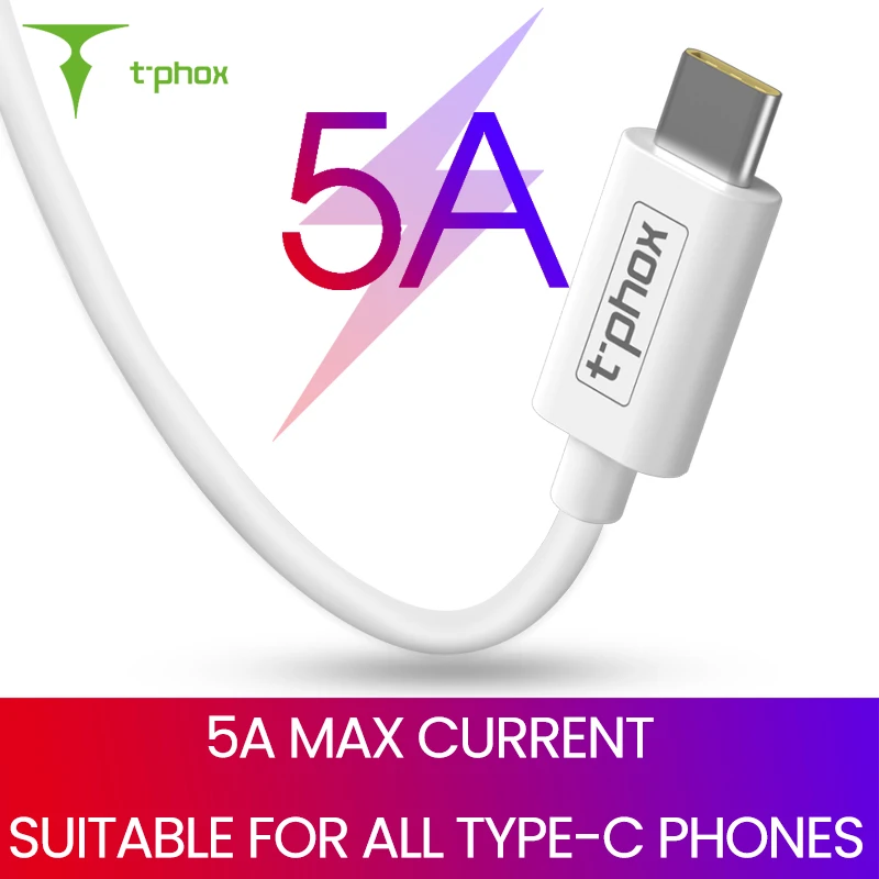 T phox 100 см 5A USB Type C кабель Supercharge для HUAWEI P30 P20 Pro Oneplus 6T передачи данных C|Кабели