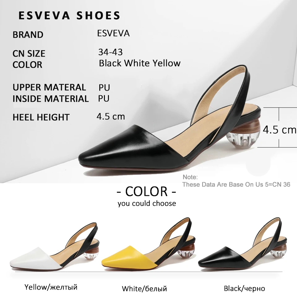 

ESVEVA 2019 Women Pumps Shoes Slip-on Slingback Square Med Heels Square Toe Mixed Color Sandals Shoes Women Concise Size 34-41