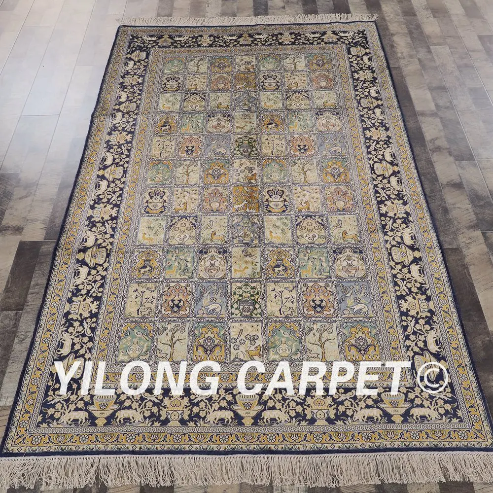 

YILONG 5'x8' authentic persian classic decoration handmade silk four seasons design oriental area rug (YHW639B5x8)