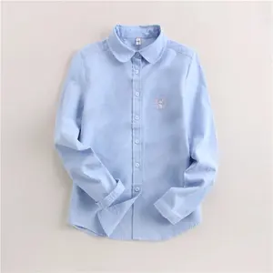 Женская блузка с длинным рукавом, Повседневная рубашка белого и синего цветов, с вышивкой, 2018