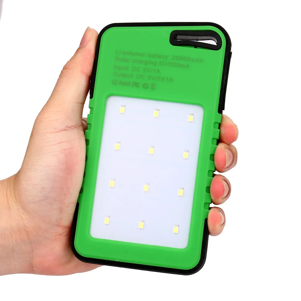 Двойной USB Водонепроницаемый Солнечный 20000 mAh банк питания зарядное устройство