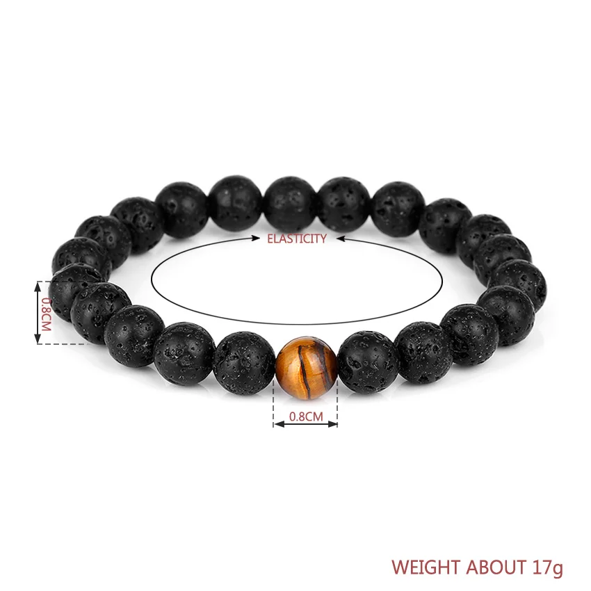 Браслет из вулканического камня с бусинами натурального тигровым глазом