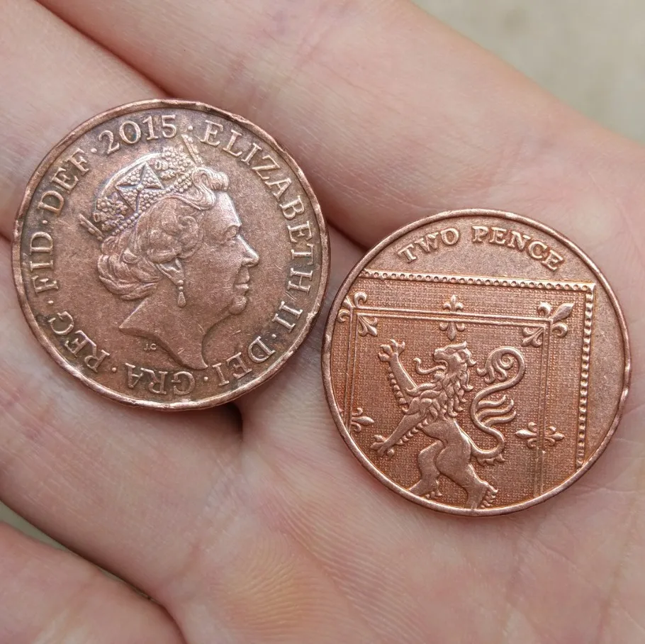 Великобритания 2 пенса монета королева Оригинал Хорошее состояние монеты и 100%