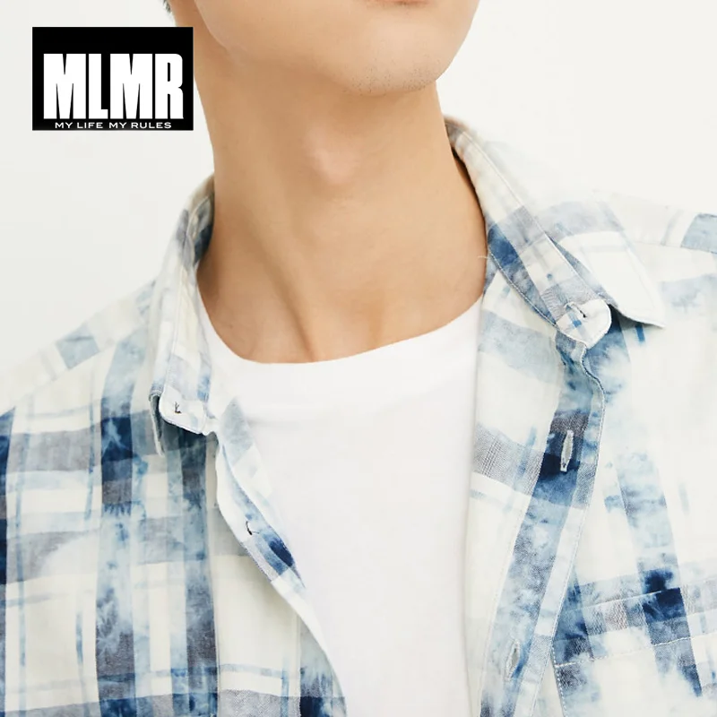 MLMR men's spring and summer new cotton loose popular semi V neck slim short sleeved shirt |218204501|Повседневные рубашки| |