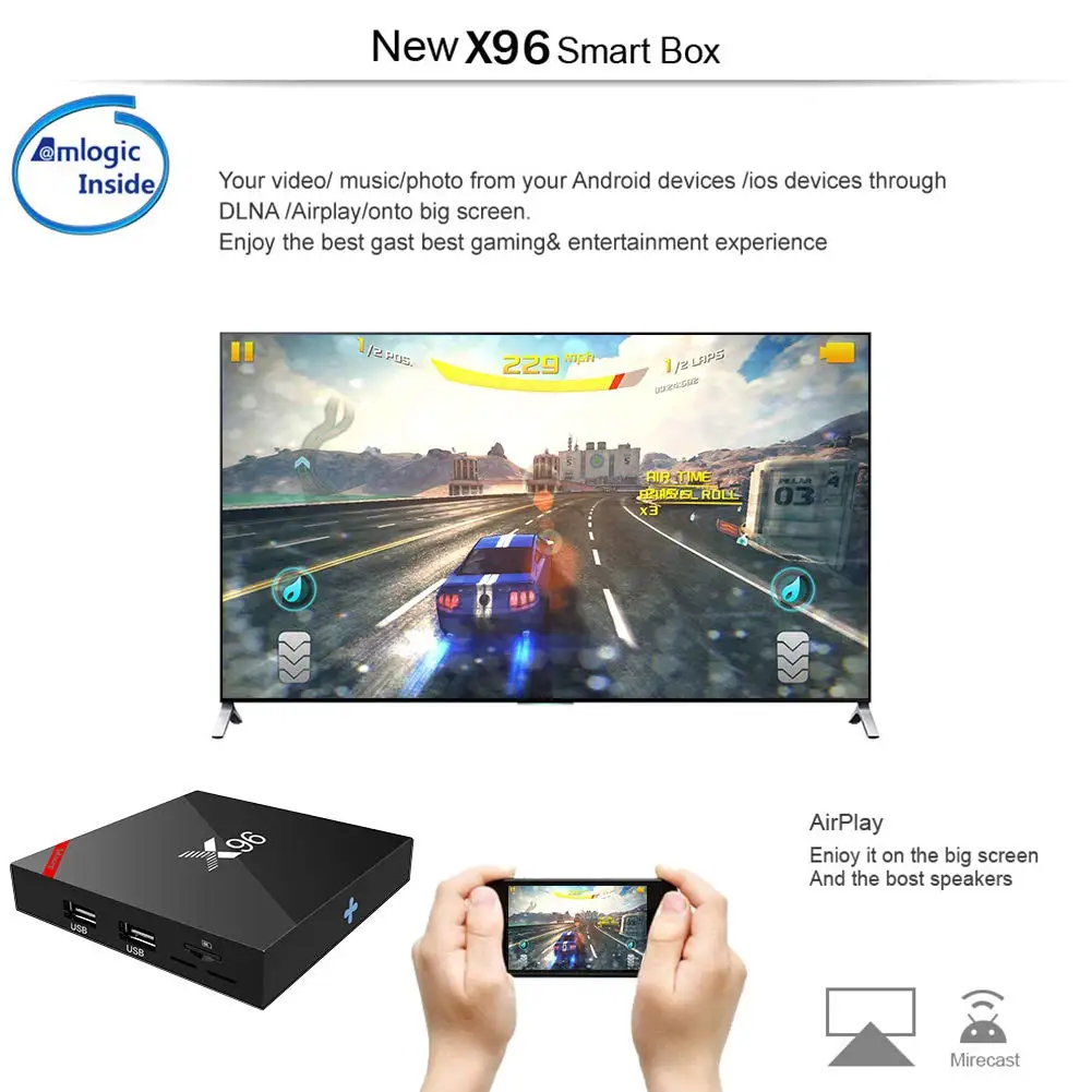 X96w tv box WiFi android 7.1 1GB 8GB Amlogic 2GB 16GB S905W tvbox Quad Core X96mini Media Player smart Set-top x96 | Электроника