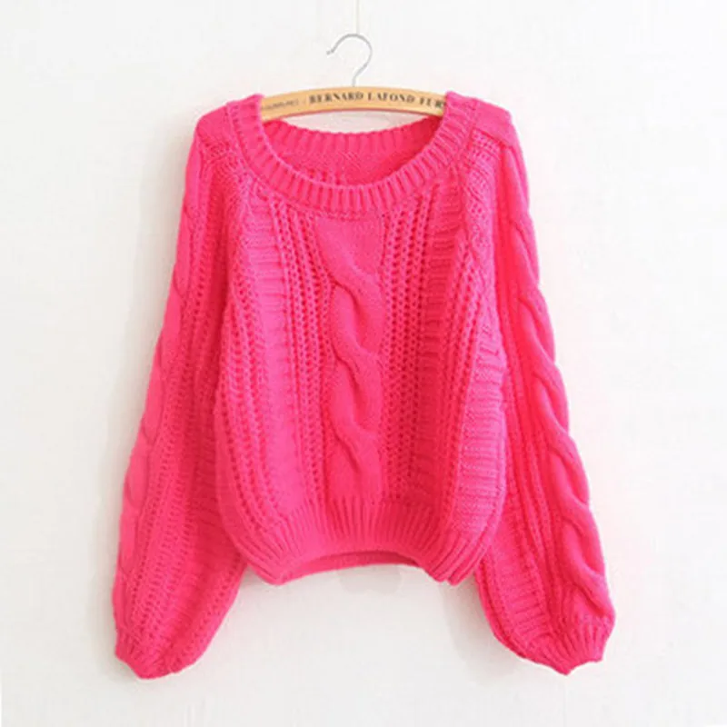 Danjeaner Muti Colors Autumn 2018 Knitting Pullovers Women Retro Lantern Sleeve Twisted Short Sweaters Knitted Jumper Pull Femme | Женская