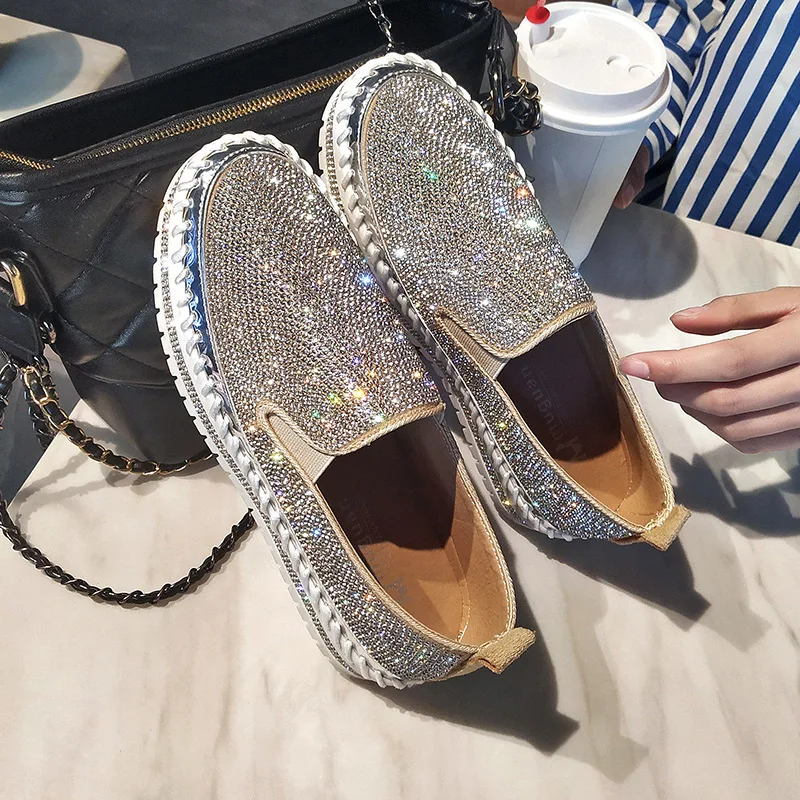 Женская обувь; Mujer; модные повседневные лоферы на толстой подошве; стразы; Zapatillas; Мокасины без застежки; обувь на плоской подошве; 698