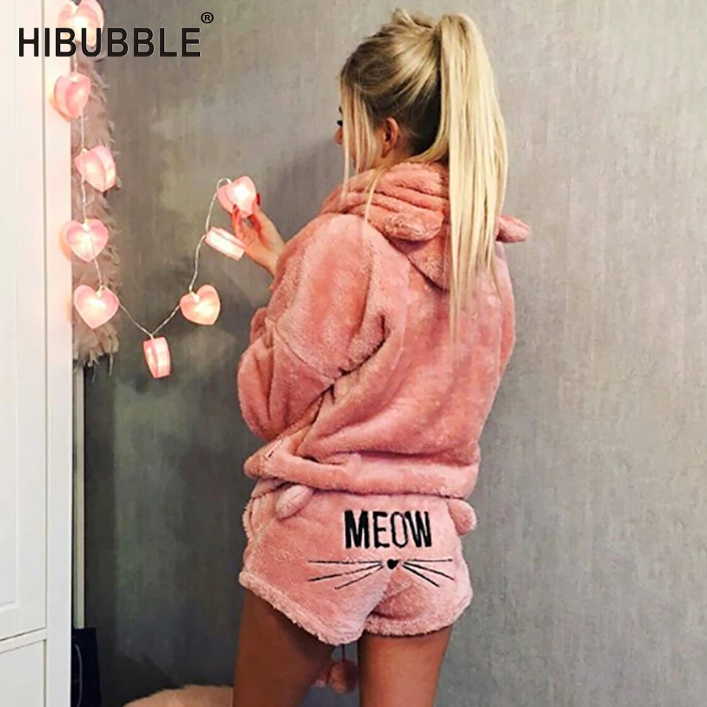Женский пижамный комплект, зима, осенняя фланелевая теплая Пижама, Женская домашняя одежда, нижнее белье, ночное белье с животными, пижама с котом, Mujer Pijama Femme
