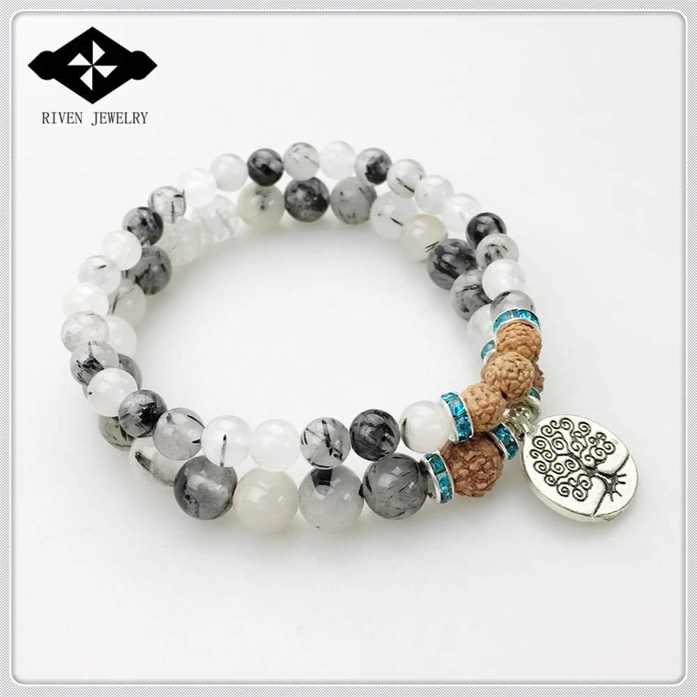 SN1175 браслет с изображением дерева жизни ручная работа черный рутилированный