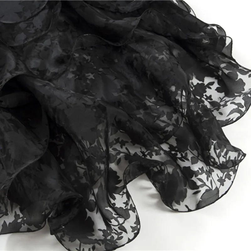 Кружевное платье без рукавов из органзы женское летнее Ассиметричное с высоким