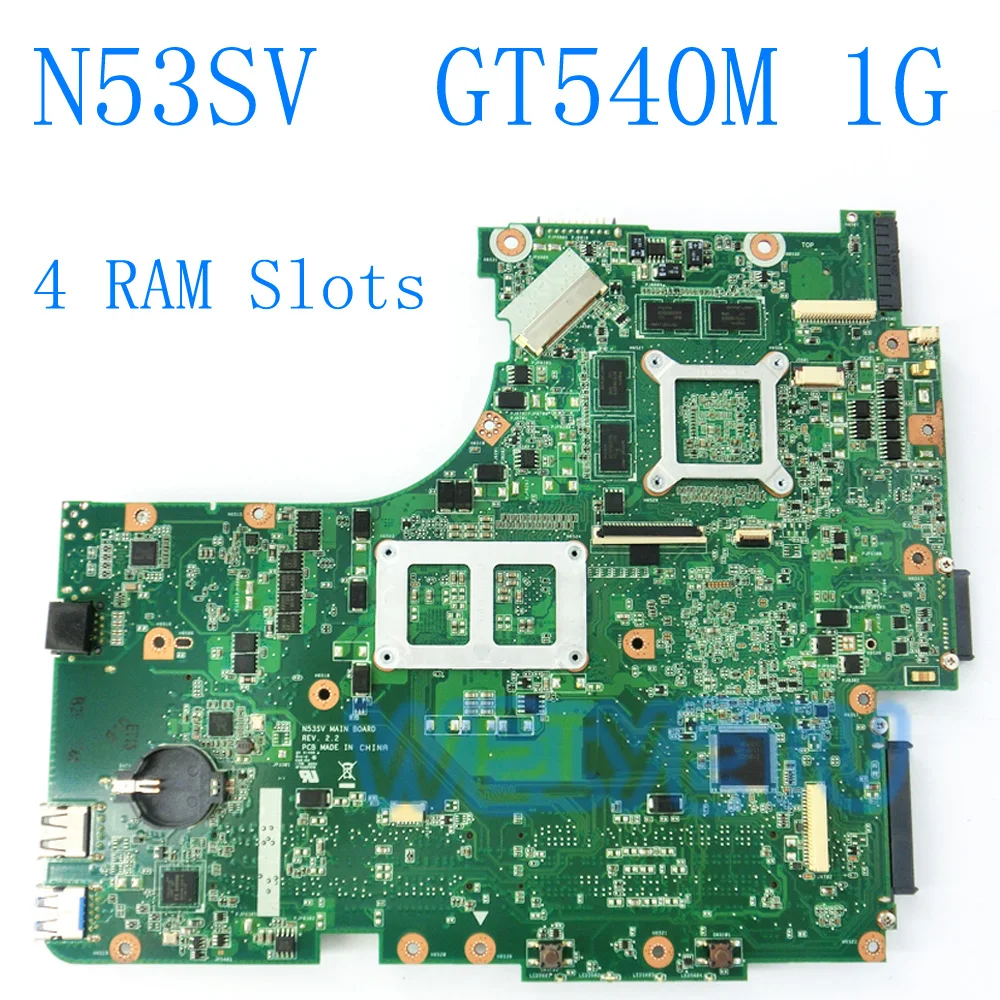 Материнская плата N53SV GT540M 1 Гб 4 слота ОЗУ для ASUS N53S N53SN N53SM материнская ноутбука REV 2