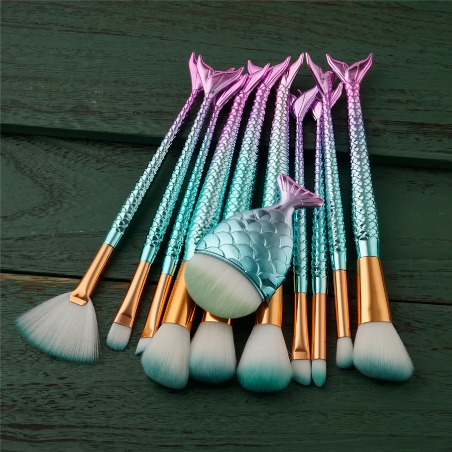 Набор профессиональных кистей для макияжа русалка 10 шт.|makeup tools|makeup brush setbrush set |