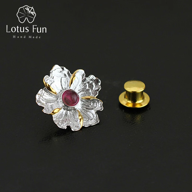 Lotus Fun реальные стерлингового серебра 925 натуральный турмалин дизайнер ручной Fine