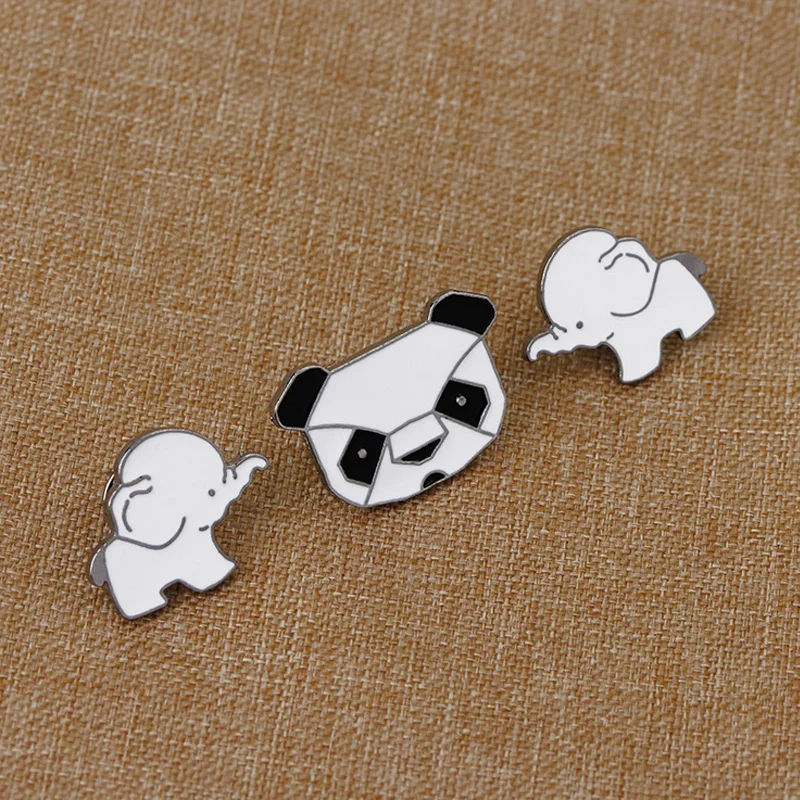 

1 pcs cartoon panda elephant metal badge brooch button pins denim jacket pin jewelry decoration badge for clothes lapel pins
