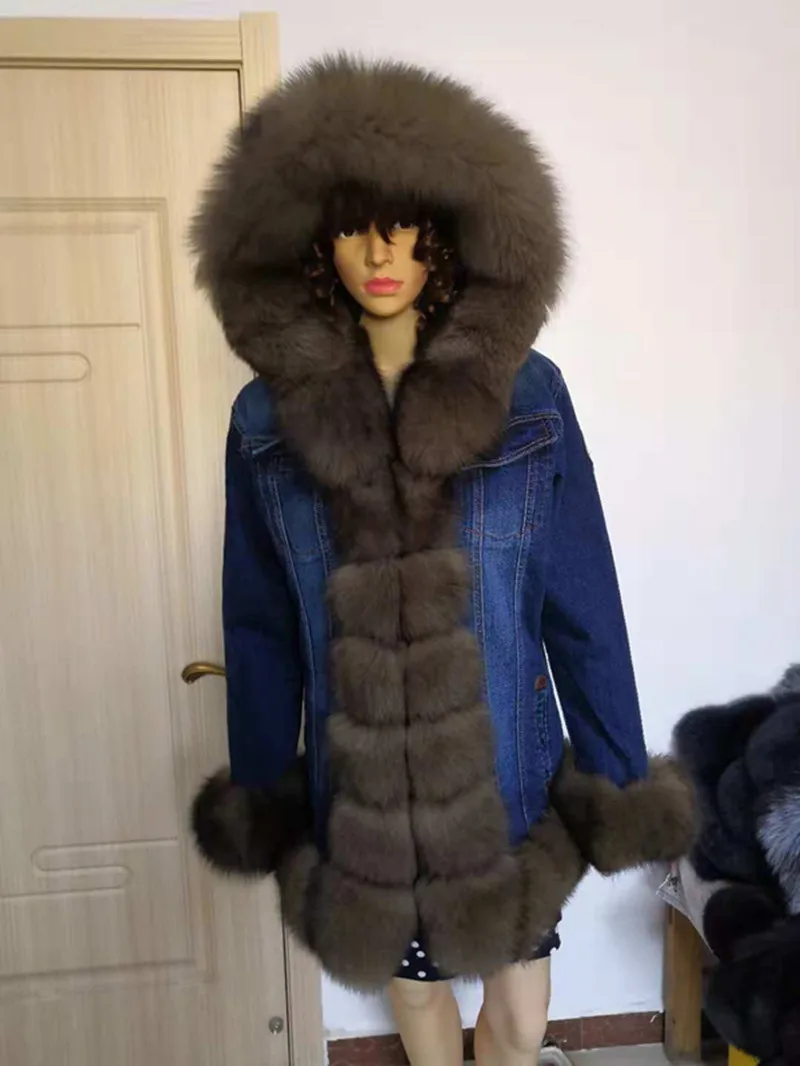 Женская парка с меховым капюшоном зимняя мехом кролика пальто лисьим женские