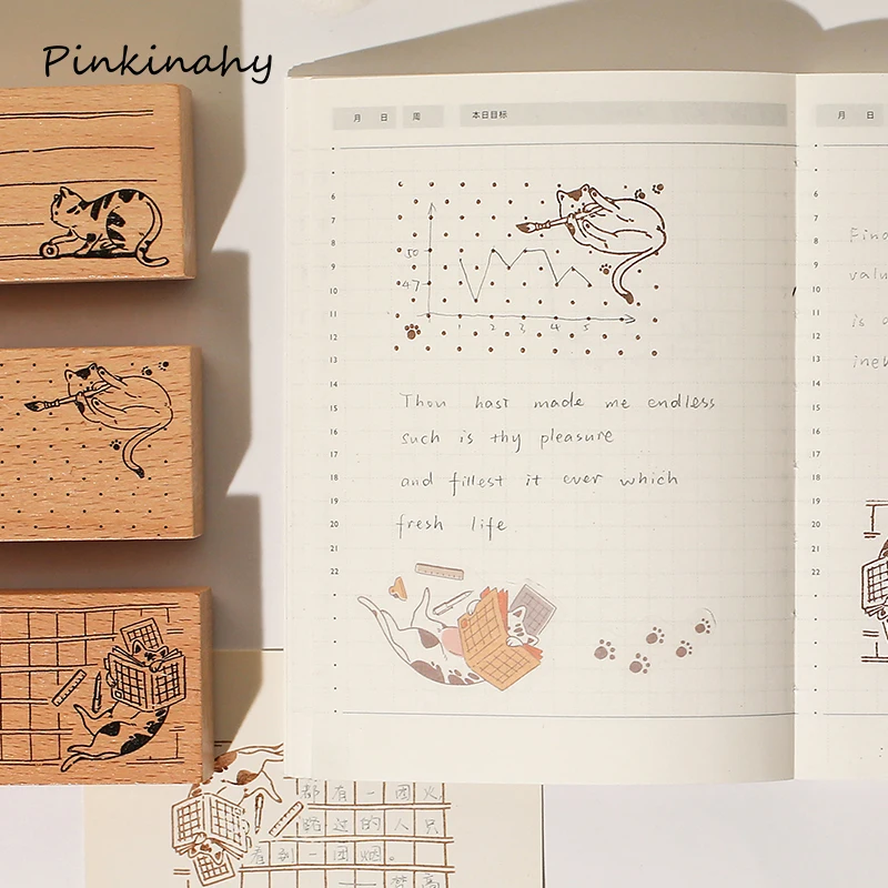 Kawaii journal cat Деревянный штамп DIY Ремесло Деревянные и резиновые штампы для