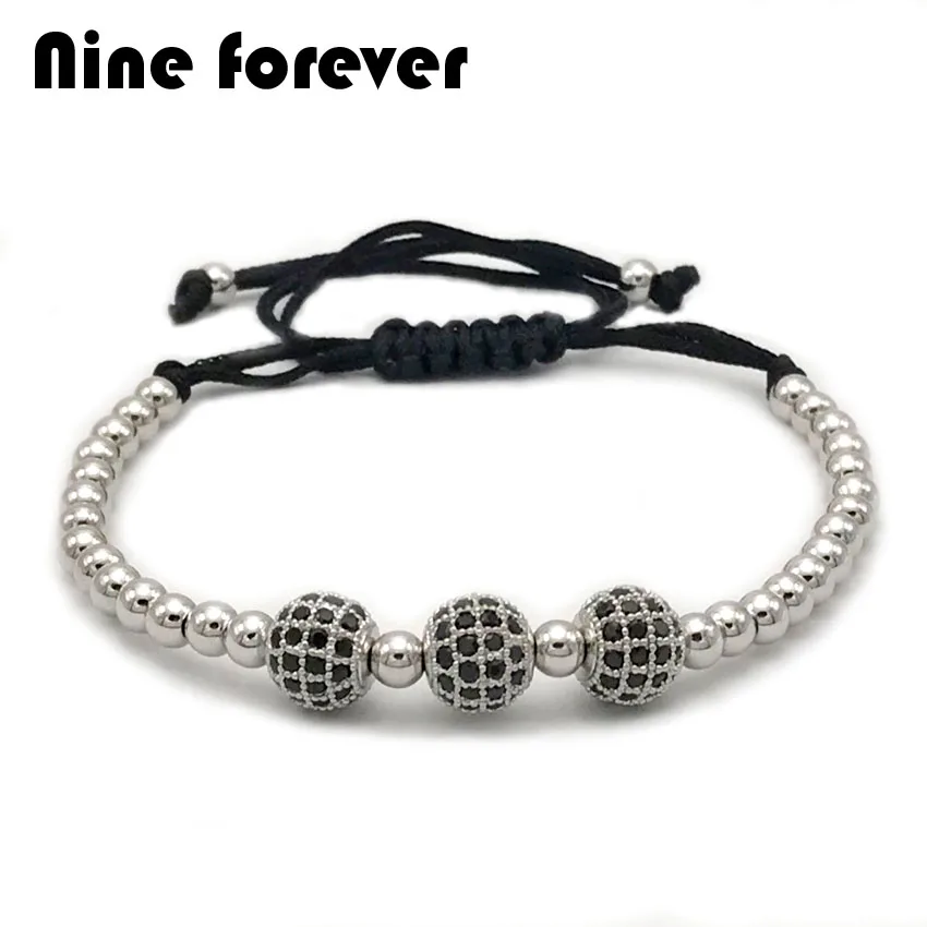 Женский и мужской браслет Nine forever черное плетение макраме с шариками|bead bracelet|bracelet