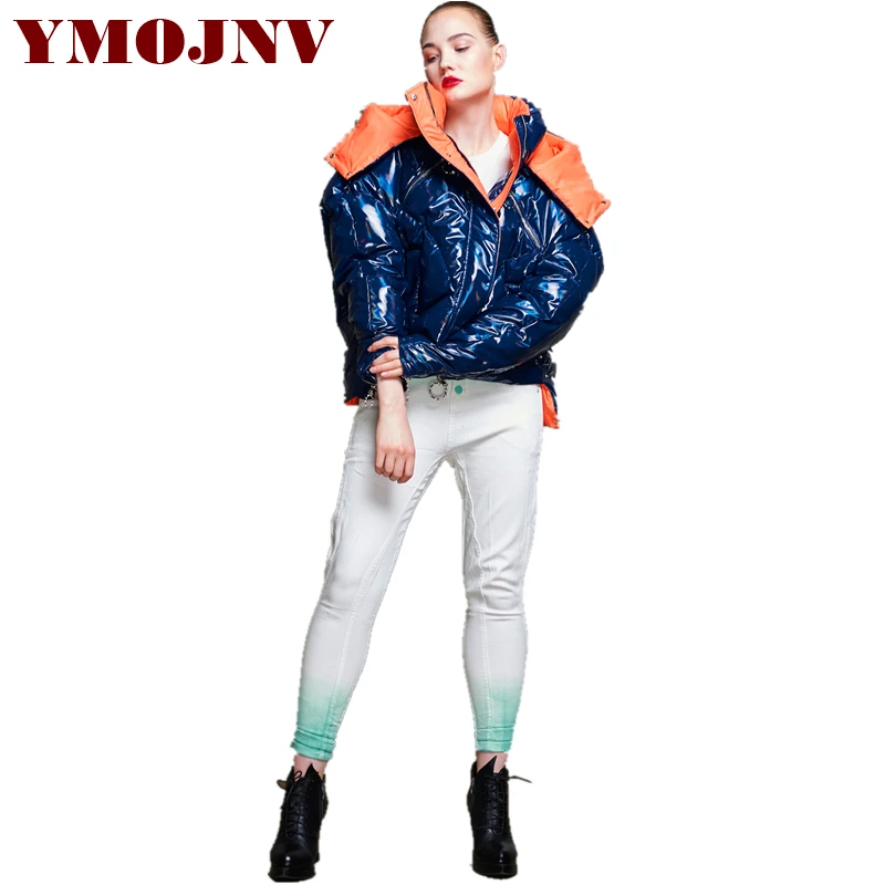 YMOJNV 2019 зимнее плотное пуховое пальто оригинальный дизайн блестящая куртка