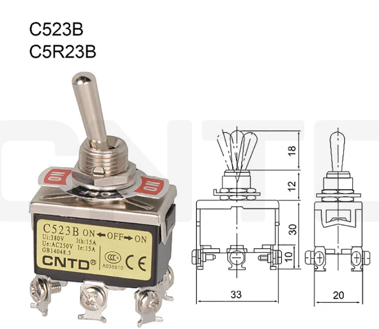 10 шт. двухполюсный мини-переключатель C523B C5R23B 15 А 250 В переменного тока |