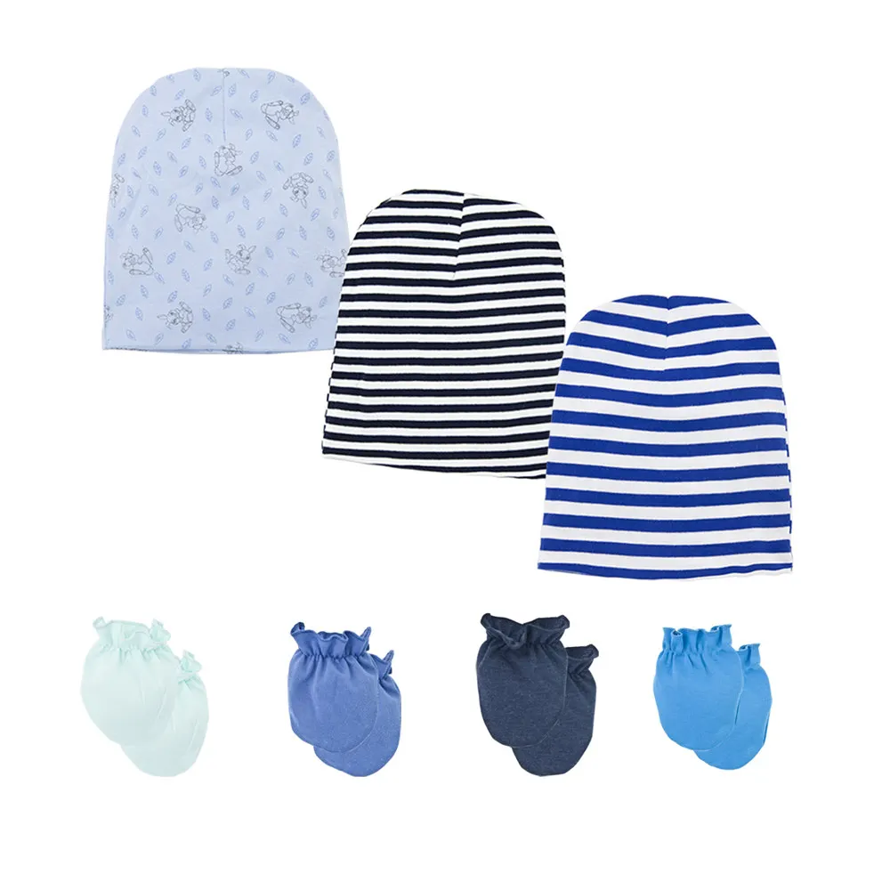 4Pairs Fashion Baby Anti Scratching Gloves Newborn Protection Face Cotton Scratch Mittens with 3hats 100% cotton | Детская одежда и