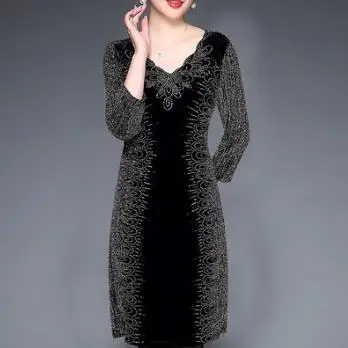 2018 Embroidery Flower A Line Chiffon Women Dress Vintage ELegant Plus Size Autumn Ladies Dresses Work Office Slim Femme DQ120 | Женская