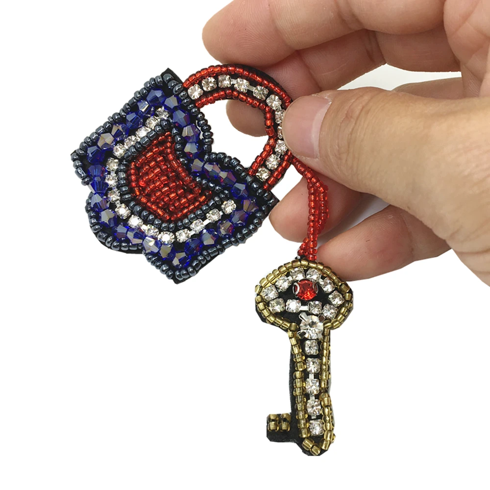 5 шт. Пришивные патчи с ключом украшенные кристаллами и бусинами для одежды обуви
