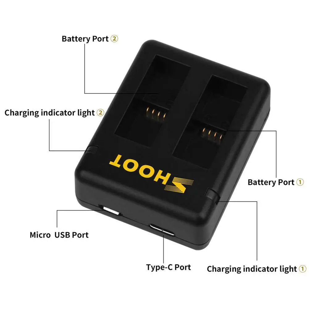 2 шт. Аккумулятор для GoPro Hero 7 6 5 USB зарядное устройство с двумя портами аксессуары