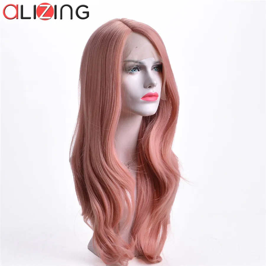 Smoke pink Alizing 13*4 парик с кружевом Омбре цвет черный до Серый Серебряный синтетические волосы парик фронта шнурка естественная волна длинные прямые волосы стили k033 - Цвет: Smoke pink